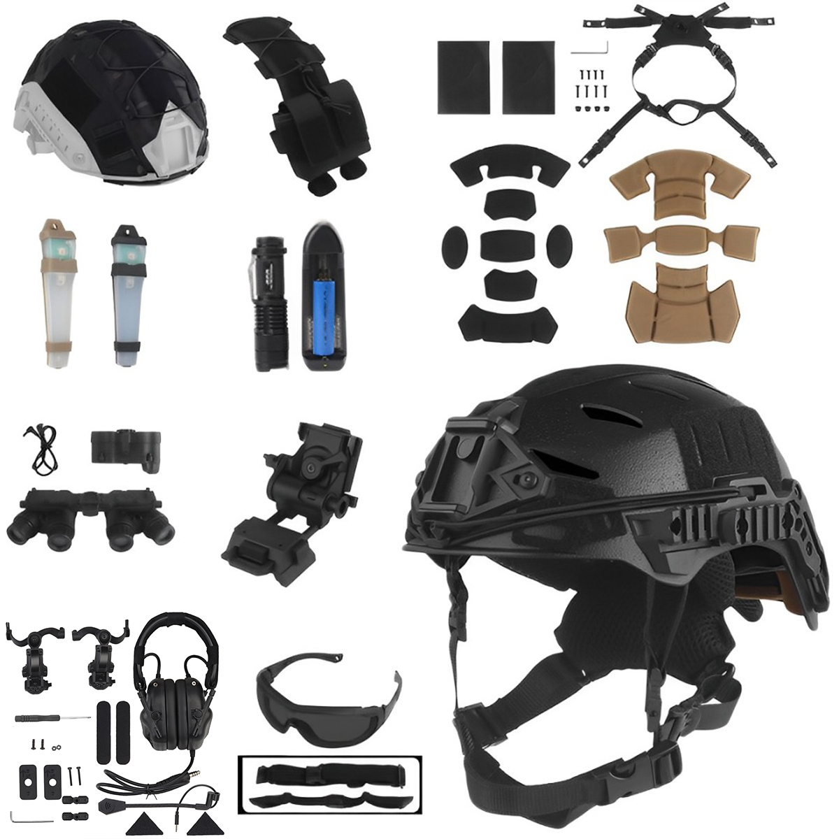 Outdoor Hunting Movies - Set Helm Taktis dengan Headset Komunikasi,